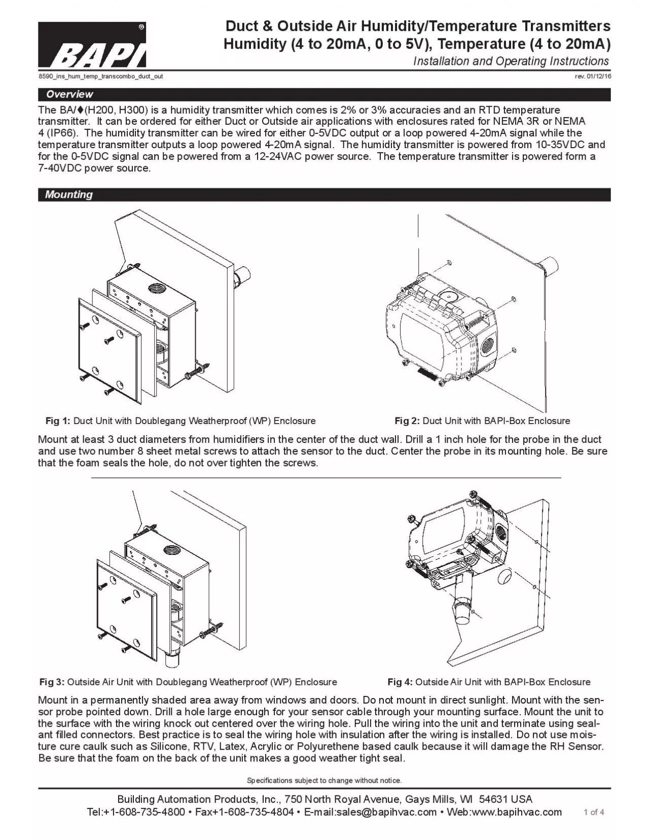 PDF-Duct Outside Air HumidityTemperature Transmitters