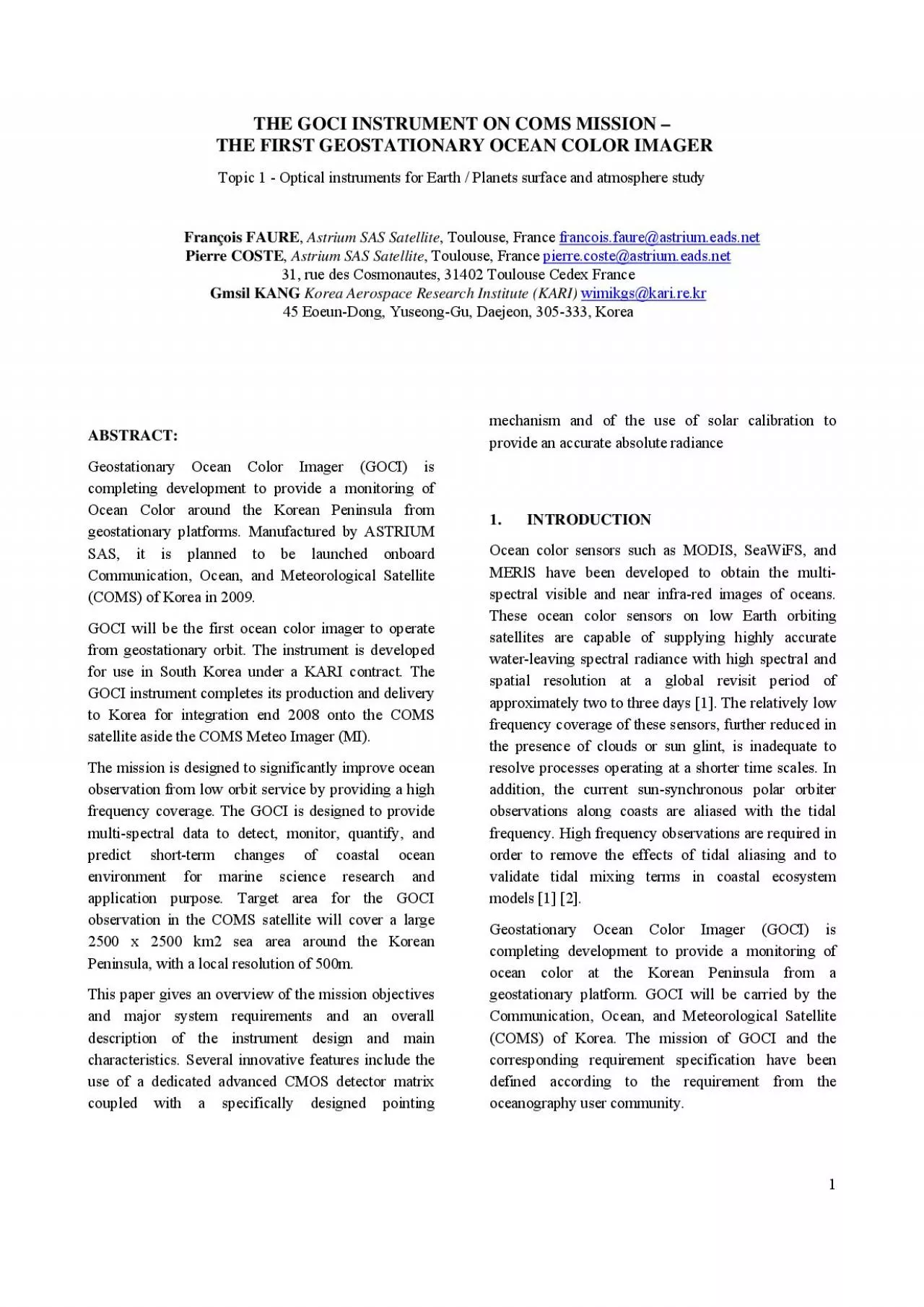 PDF-THE FIRST GEOSTATIOTopic 1 Optical instruments for Earth Planets s