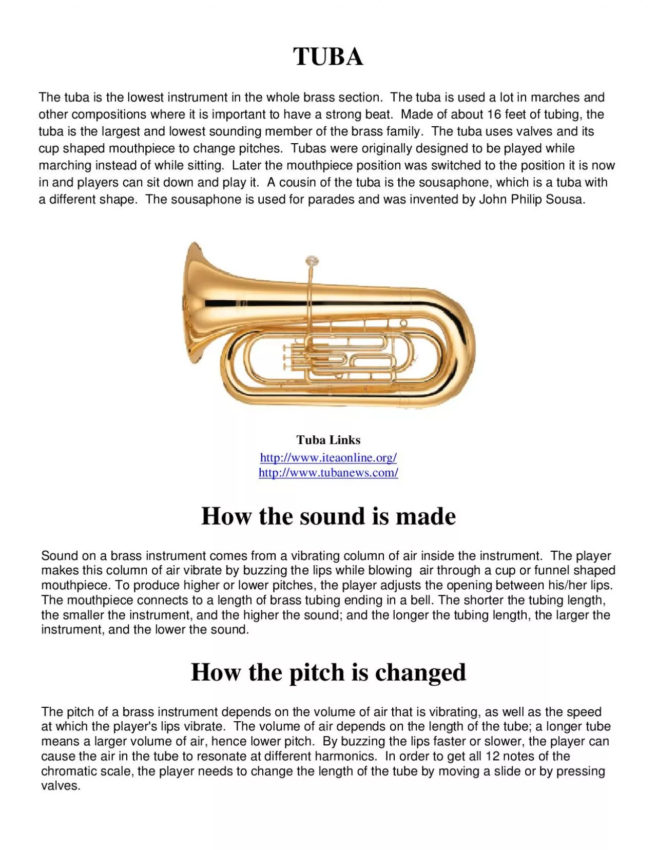 PDF-TUBAThe tuba is the lowest instrument in the whole brass section The