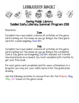 Toddler Early Literacy Summer Program 2018