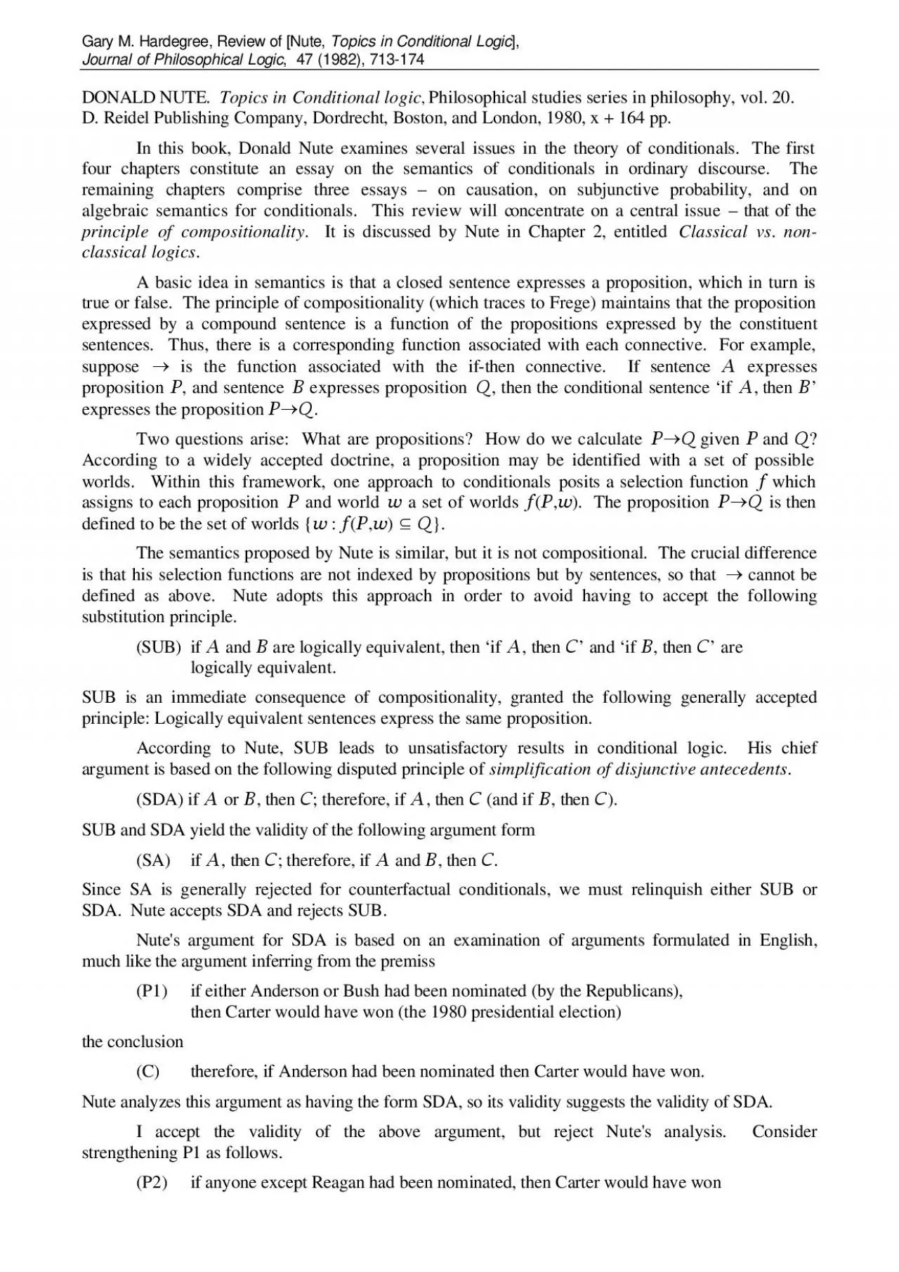 PDF-Gary M Hardegree Review of Nute Topics in Conditional Logic Journa