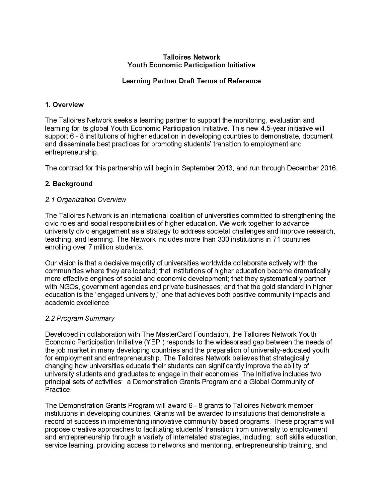 PDF-Background 21 Organization Overview The Talloires Network is an in