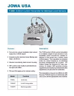 JOWA USAoutput into 420mA signal IncludesDIP switches and multiturn