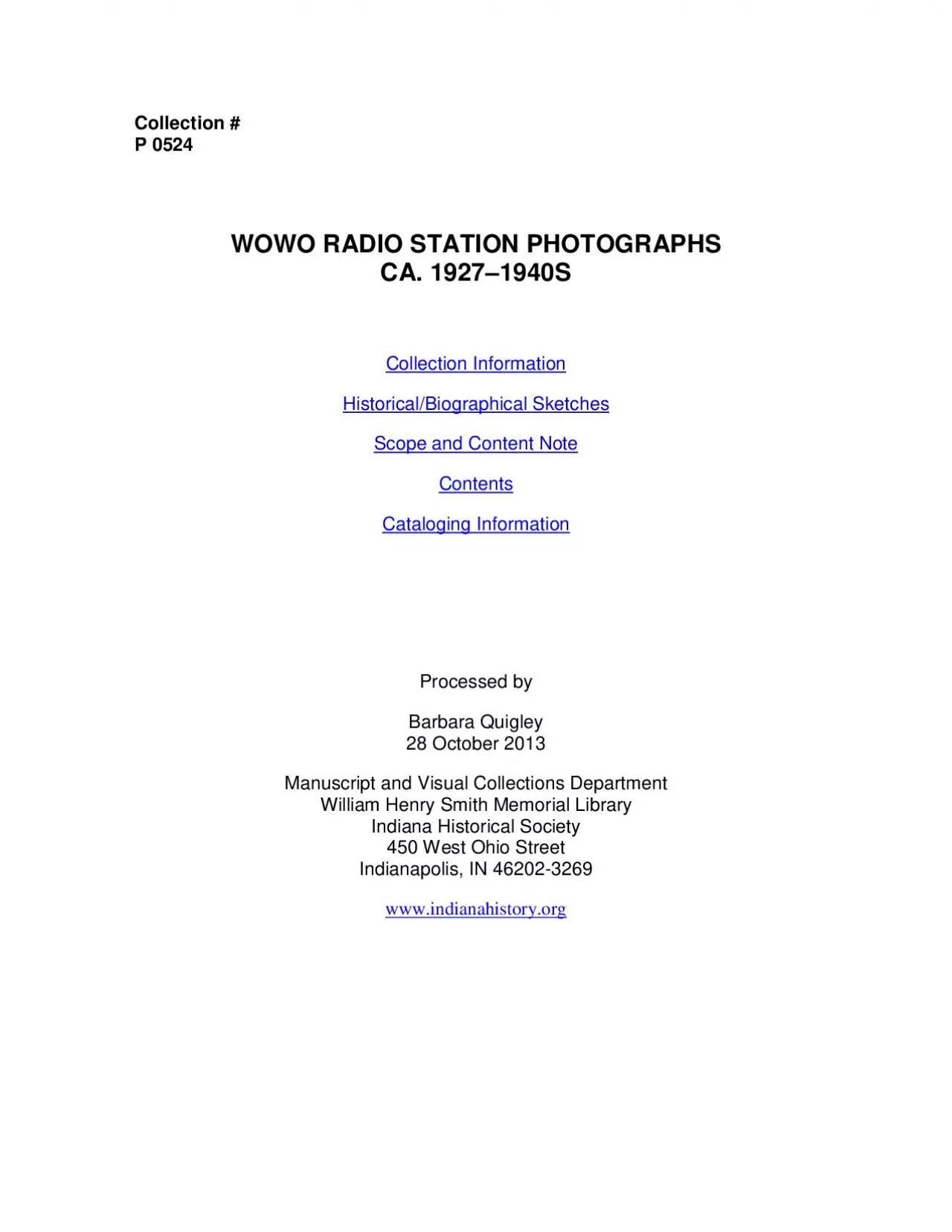 PDF-Collection P 0524WOWO RADIO STATION PHOTOGRAPHSCA