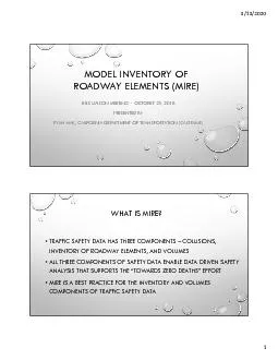 MODEL INVENTORY OF ROADWAY ELEMENTS MIREHSIS LIAISON MEETING OCTOBE