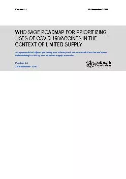 WHO SAGE ROADMAP FOR PRIORITIZING