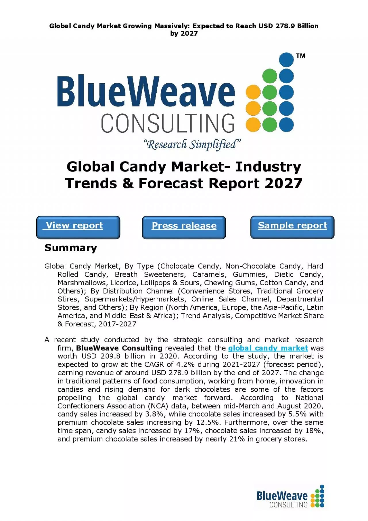 PDF-Global Candy Market- Industry Trends & Forecast Report 2027