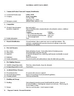 MATERIAL SAFETY DATA SHEET 1    Commercial Product Name and Company I