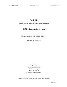 GENI System Overview GENISESYSO011 December 19 2007