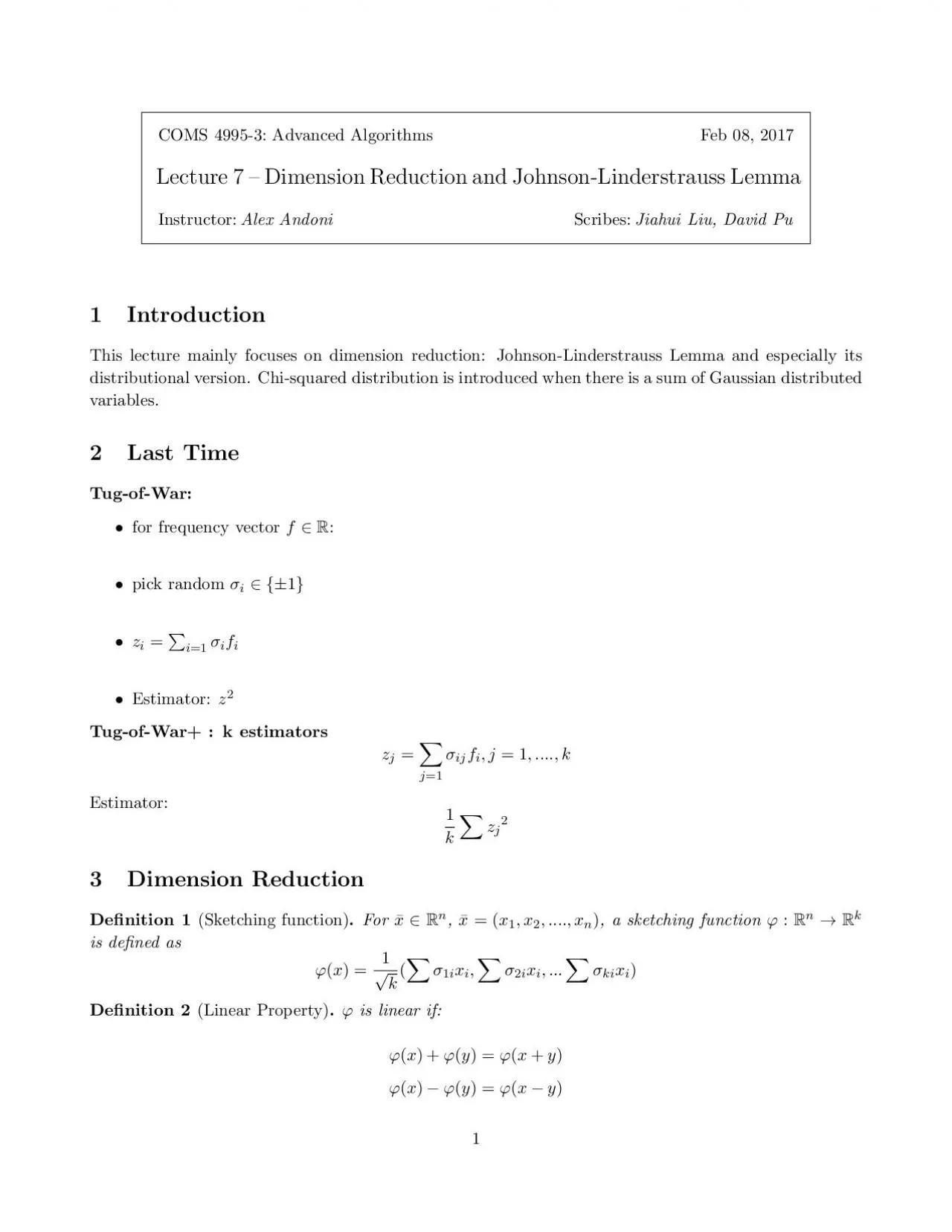 PDF-COMS49953AdvancedAlgorithmsFeb082017Lecture7DimensionReductionandJ