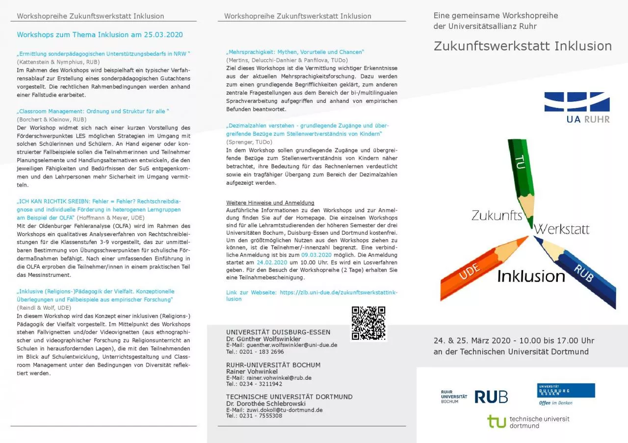 PDF-Workshopreihe der Universittsallianz RuhrLehrerinnen mit Kompetenz