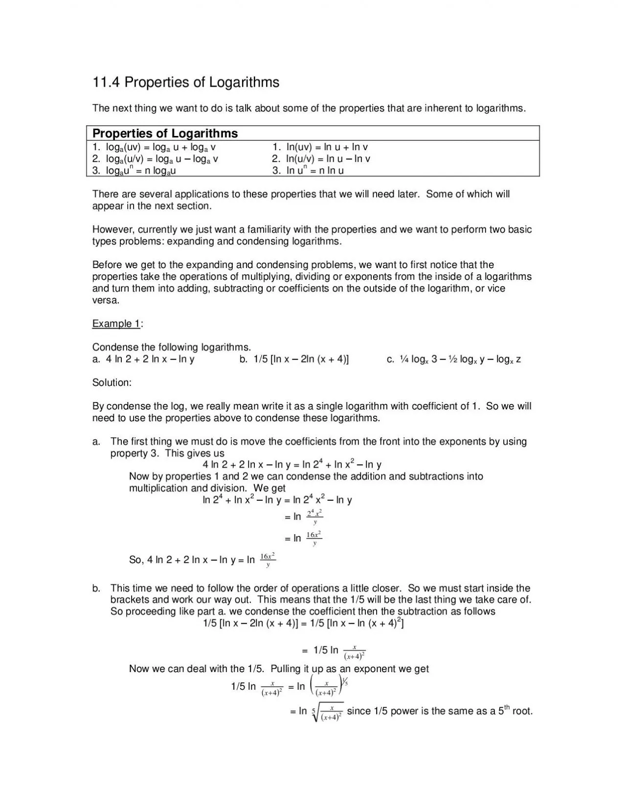 PDF-114 Properties of Logarithms