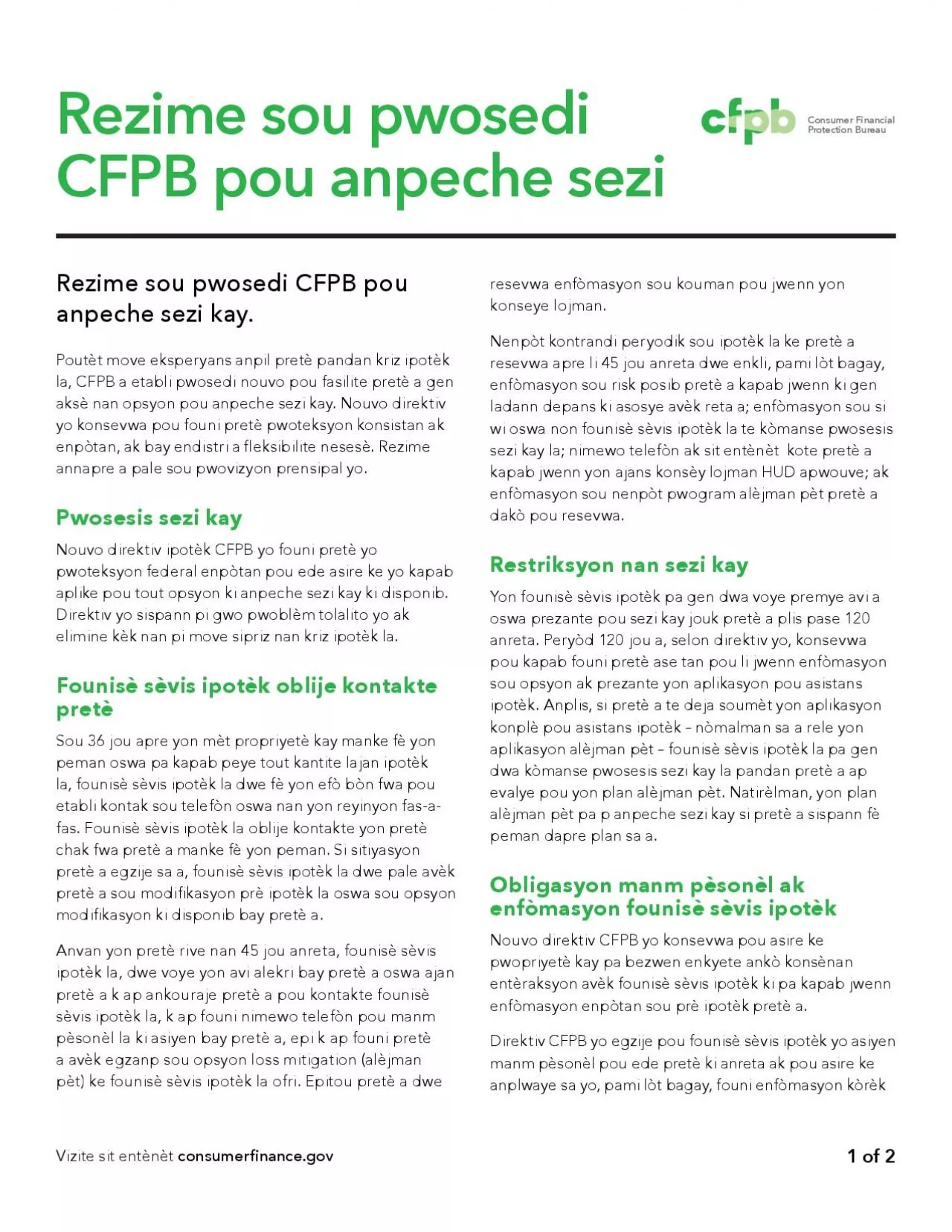 PDF-Rezime sou pwosedi CFPB pou