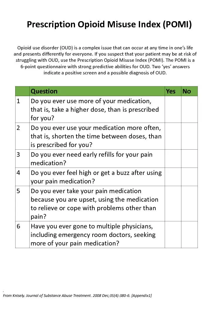 Prescription Opioid Misuse Index POMI