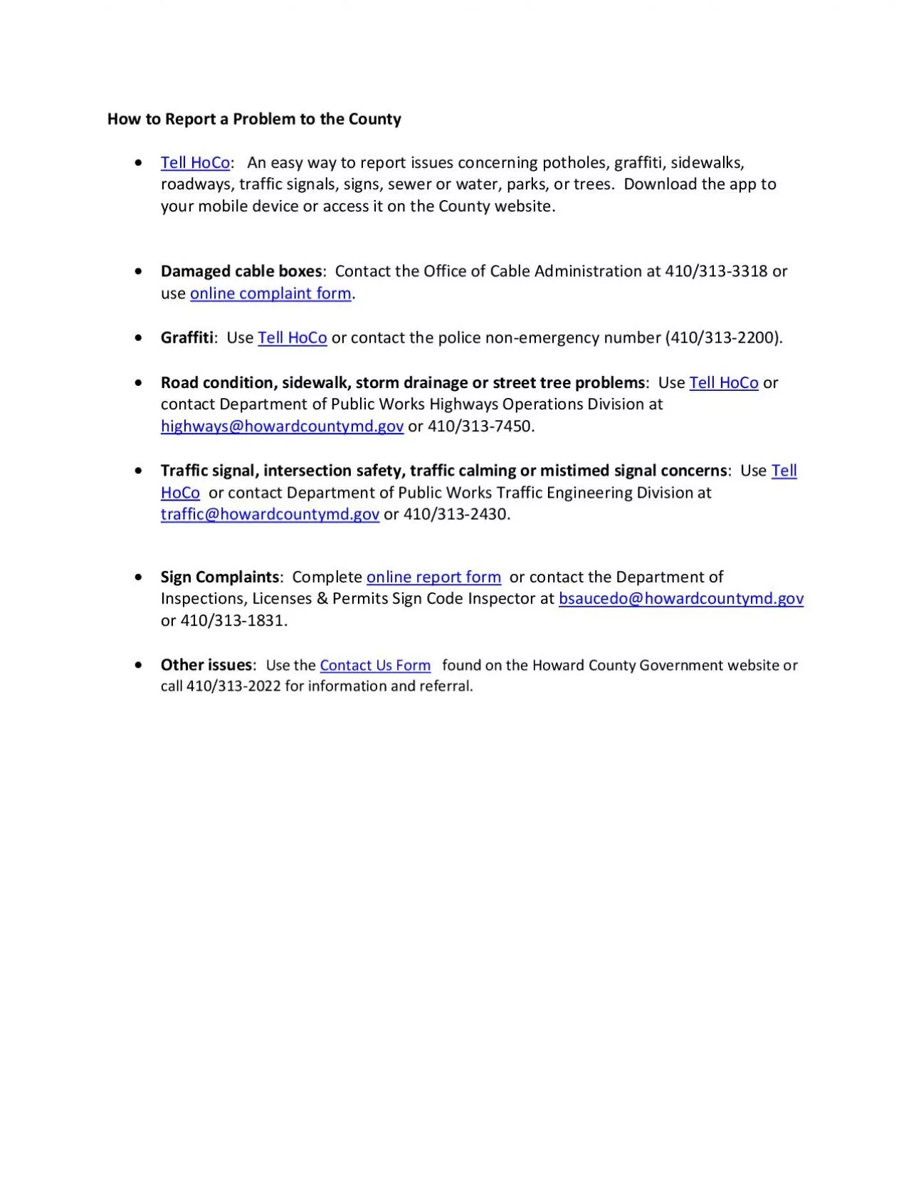 PDF-How to Report a Problem to the CountyTell HoCo