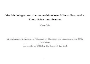 MotivicintegrationthenonarchimedeanMilnor12berandaThomSebastiani