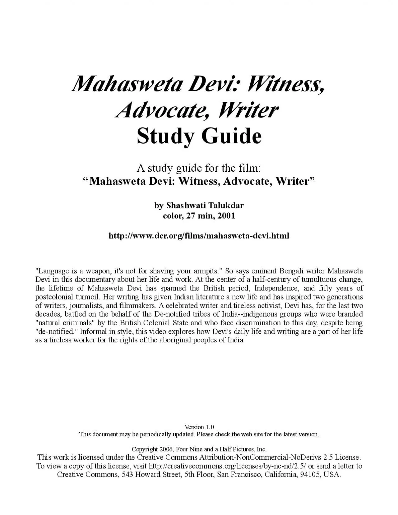 PDF-Advocate Writer Study GuideA study guide for the filmMahasweta Dev