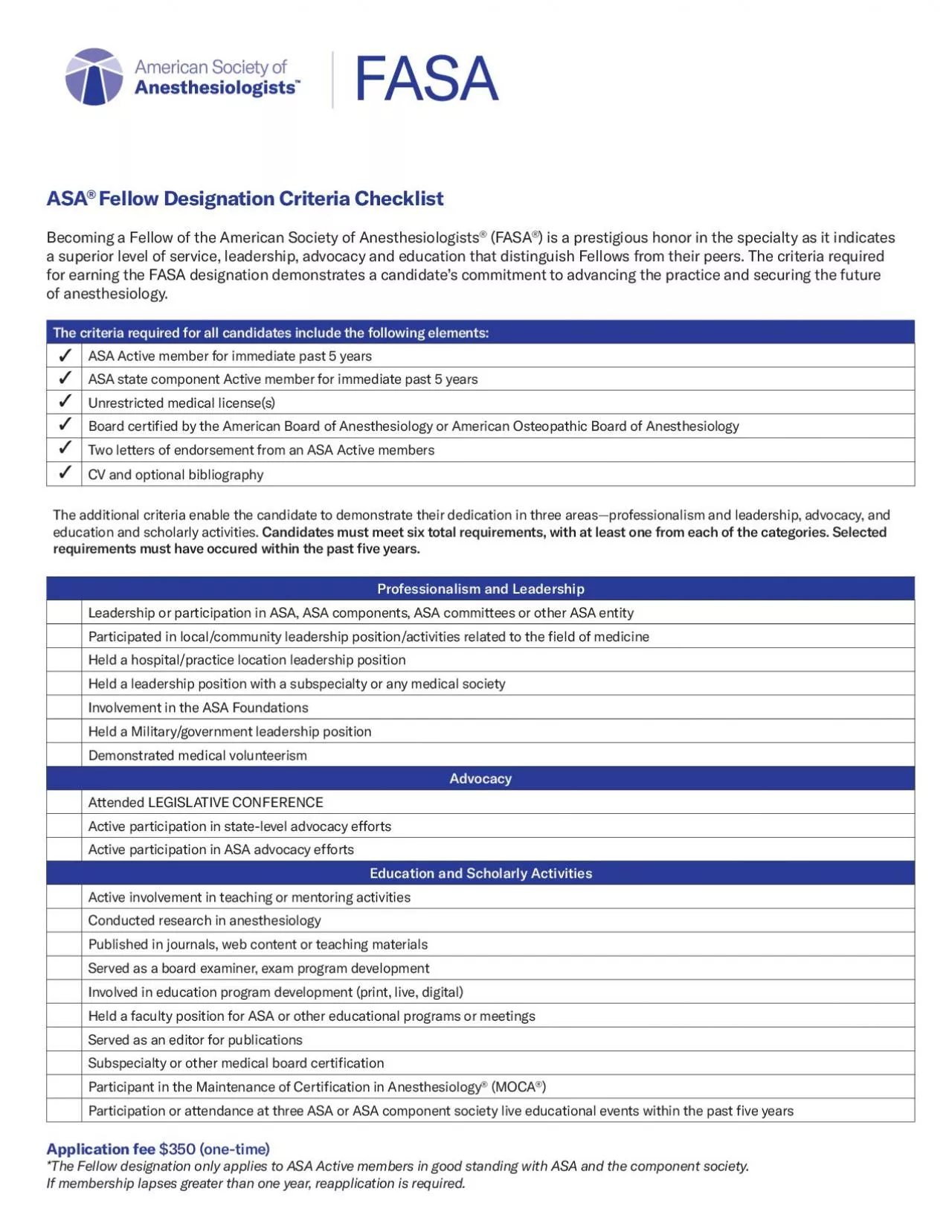 PDF-Fellow Designation Criteria Checklist