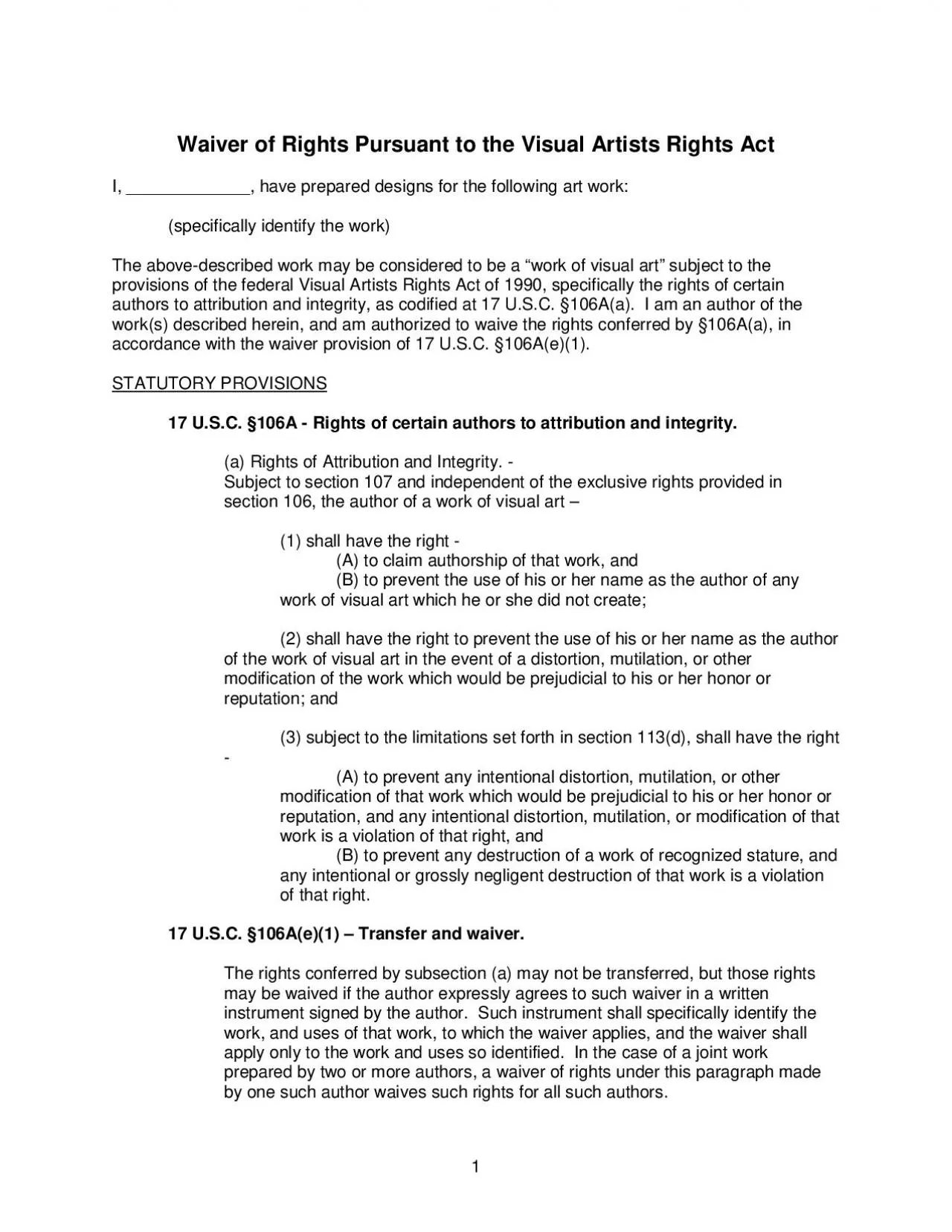 PDF-Waiver of Rights Pursuant to the Visual Artists Rights ActI have pr