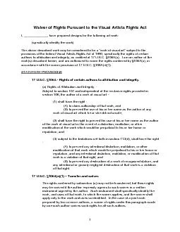 Waiver of Rights Pursuant to the Visual Artists Rights ActI  have pr