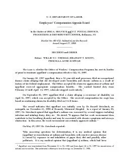 U S DEPARTMENT OF LABOR Employees Compensation Appeals Board