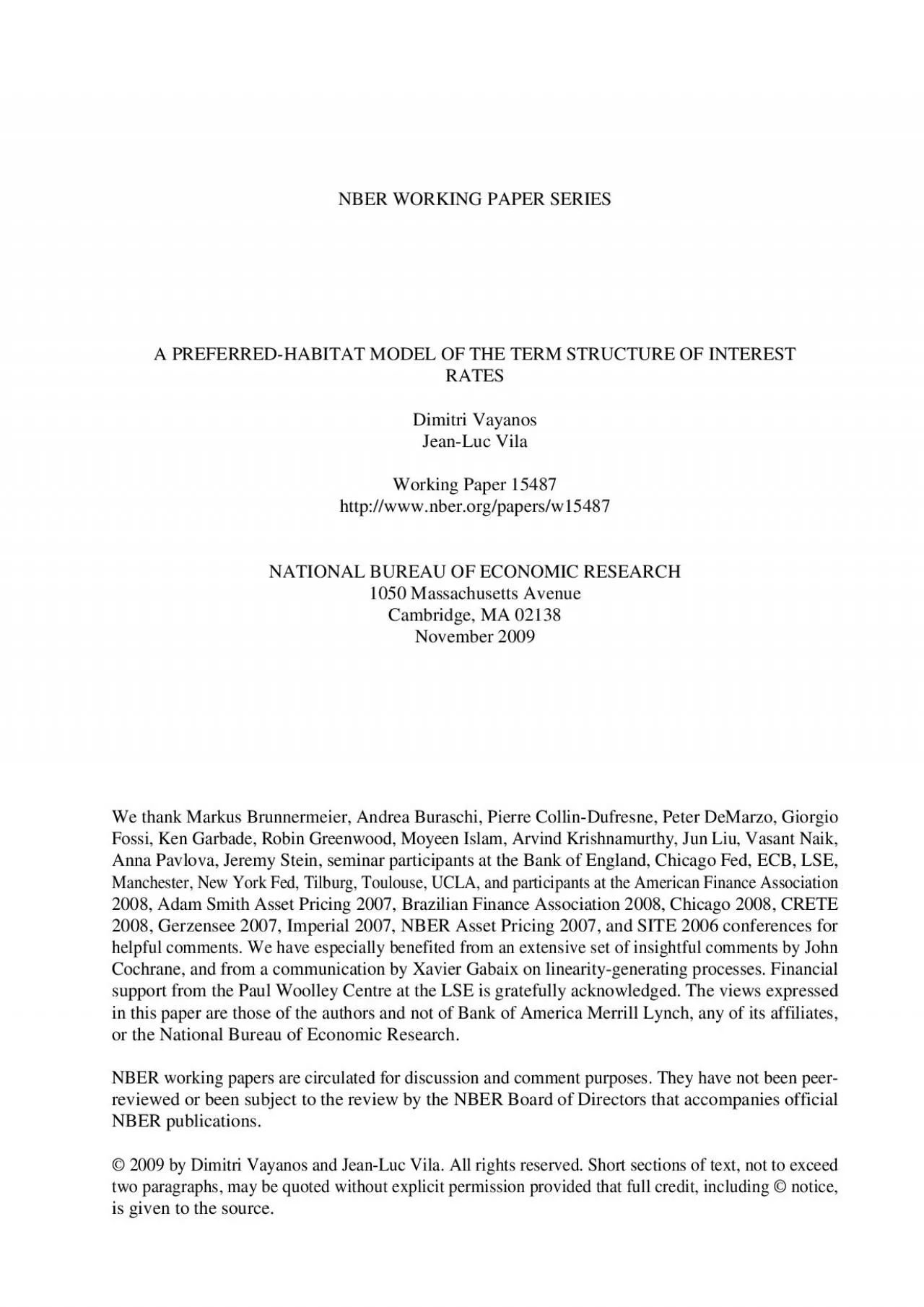 PDF-A PreferredHabitat Model of the Term Structure of Interest RatesDimit