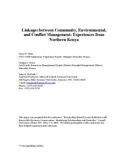 Linkages between Community Environmental and Conflict Management Ex