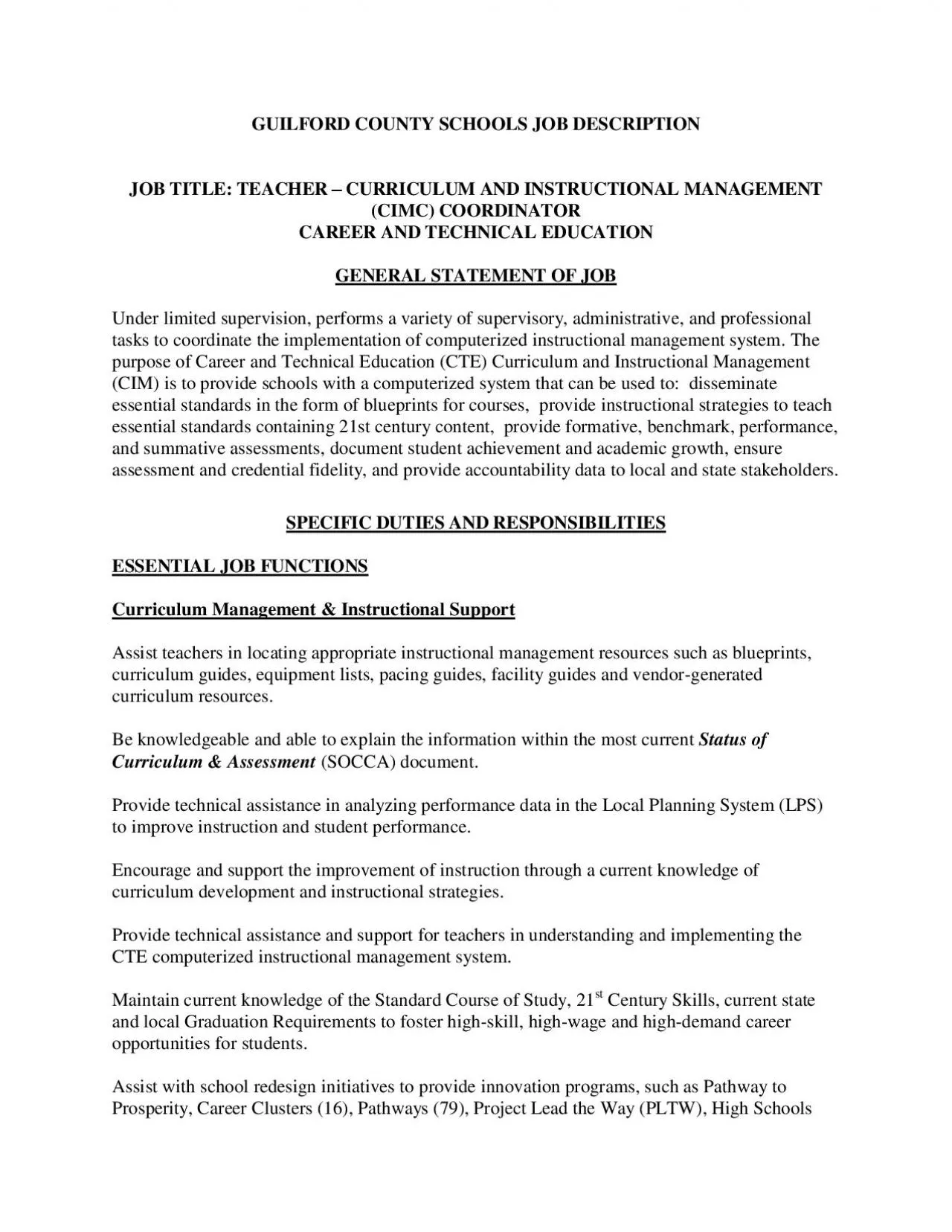 PDF-GUILFORD COUNTY SCHOOLS JOB DESCRIPTION