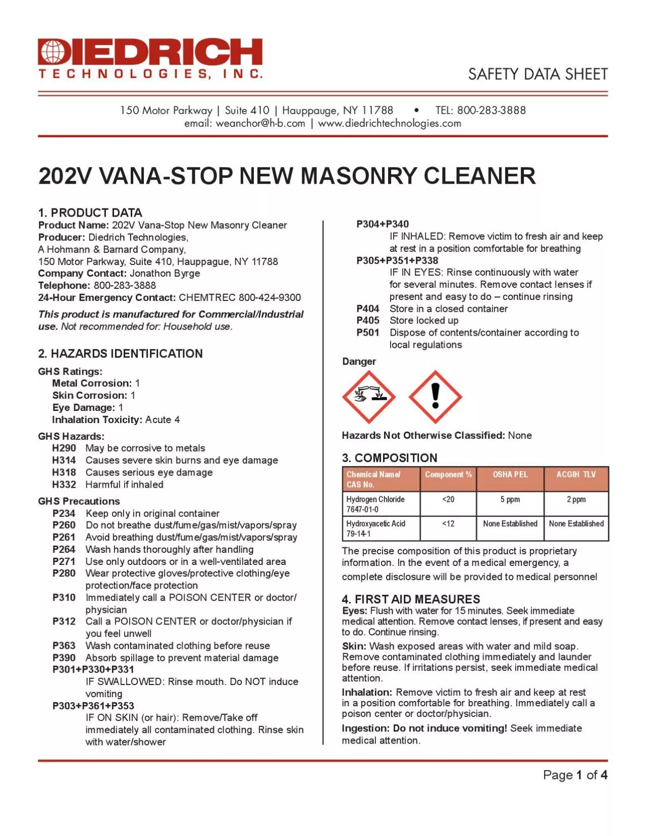 PDF-1 PRODUCT DATA 202V VanaStop New Masonry Cleaner Diedrich Technolog