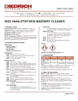1 PRODUCT DATA 202V VanaStop New Masonry Cleaner  Diedrich Technolog