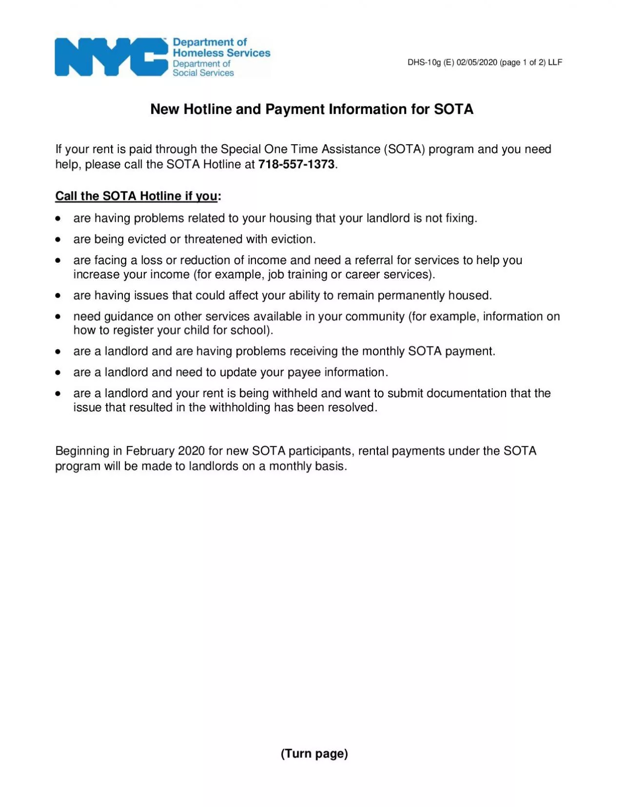 PDF-New Hotline and Payment Information for SOTA