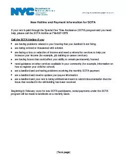 New Hotline and Payment Information for SOTA