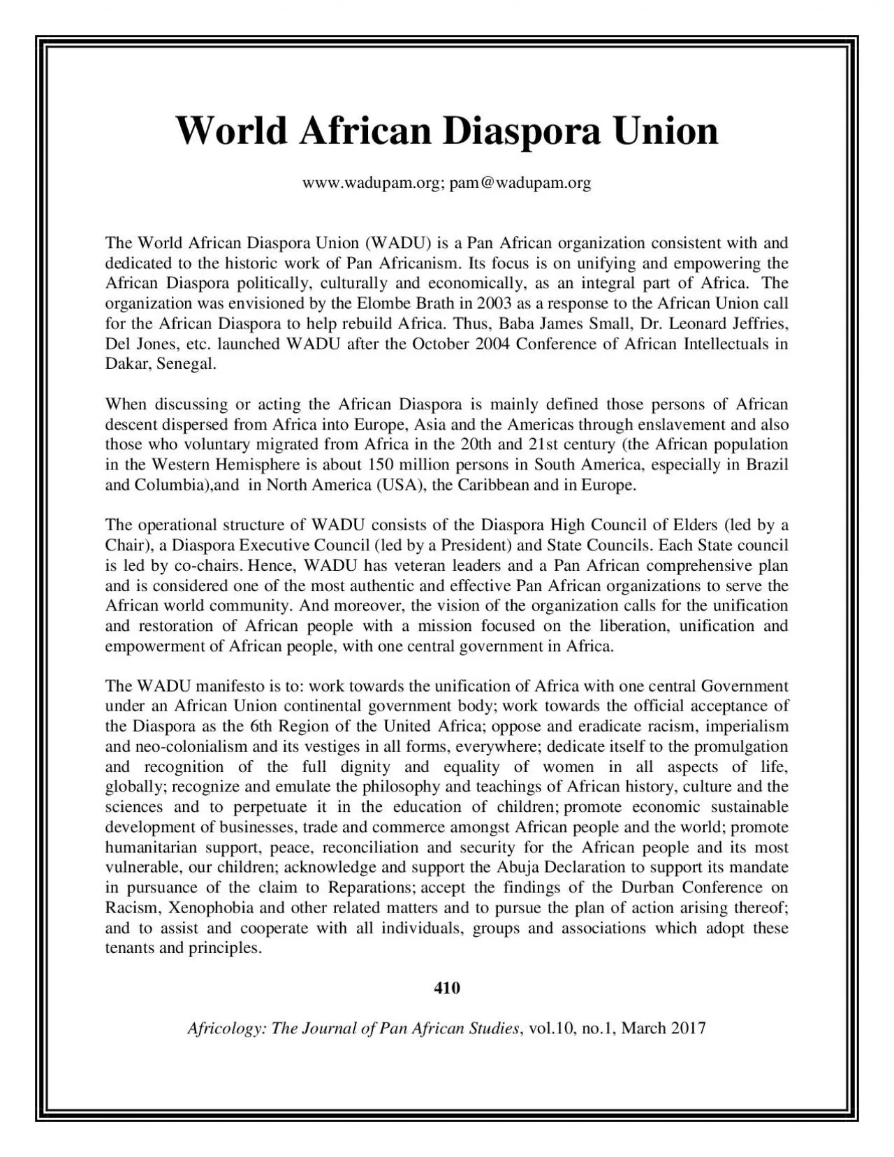 PDF-World African Diaspora UnionwwwwadupamorgpamwadupamorgThe World Af