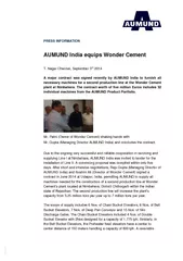 PRESS INFORMATION AUMUND India equips Wonder Cement T