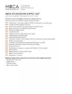 MECA FOUNDATION SUPPLY LIST 20192020 ACADEMIC YEAR MAINE COLLEGE OF A