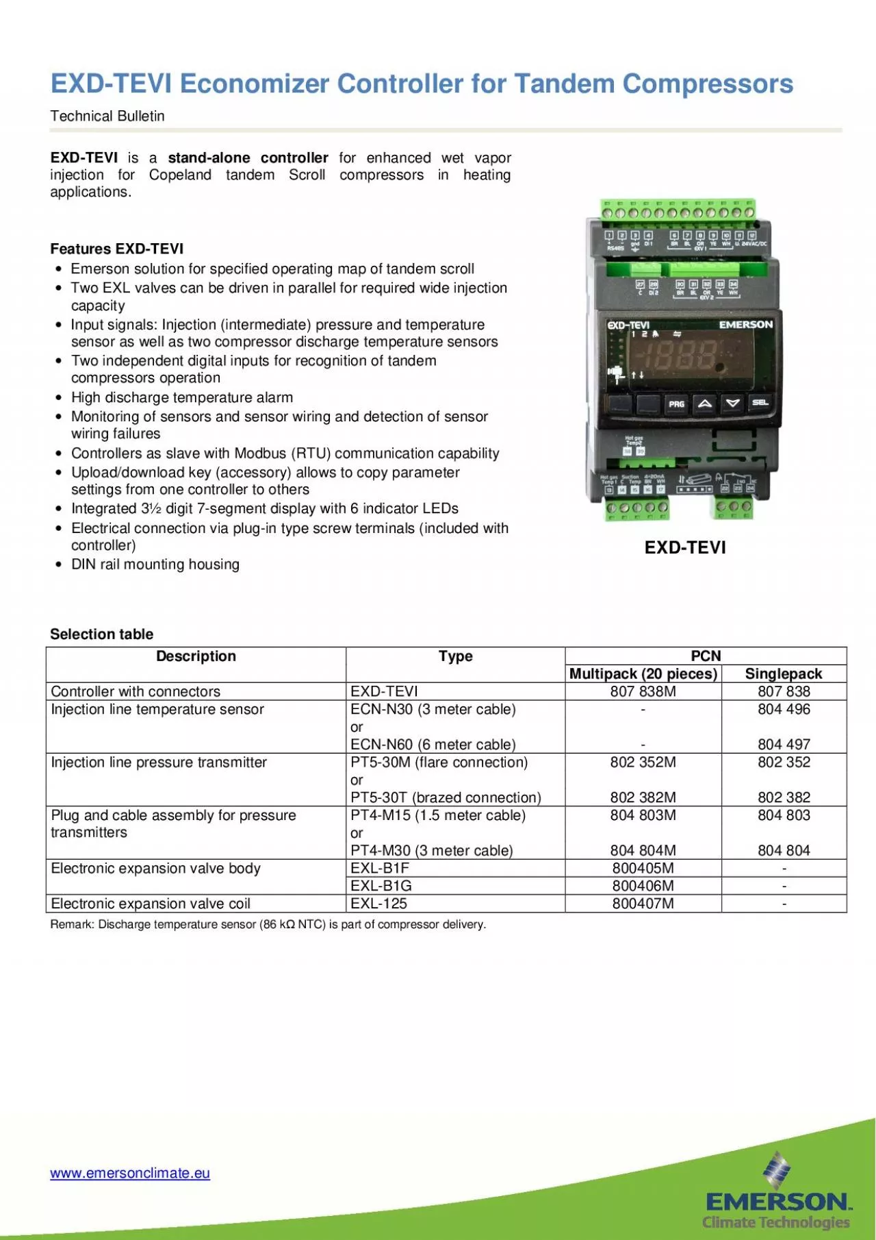 PDF-EXDTEVI Economizer Controller for Tandem Compressors