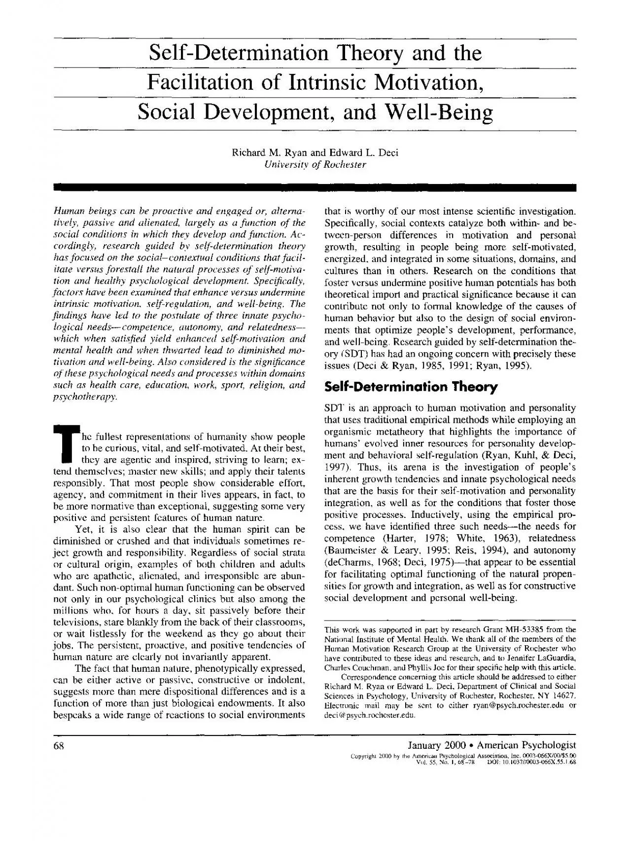 PDF-Theory and the Facilitation of Intrinsic Motivation Social Developmen