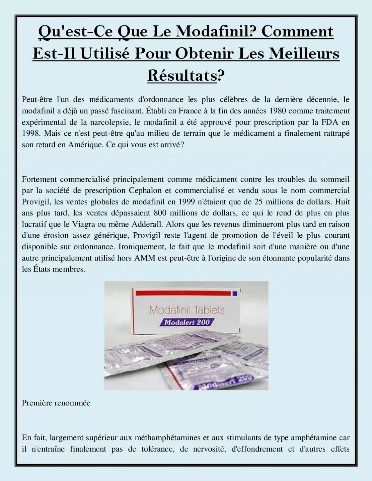 PDF-Qu\'est-Ce Que Le Modafinil? Comment Est-Il Utilisé Pour Obtenir Les Meilleurs Résultats?