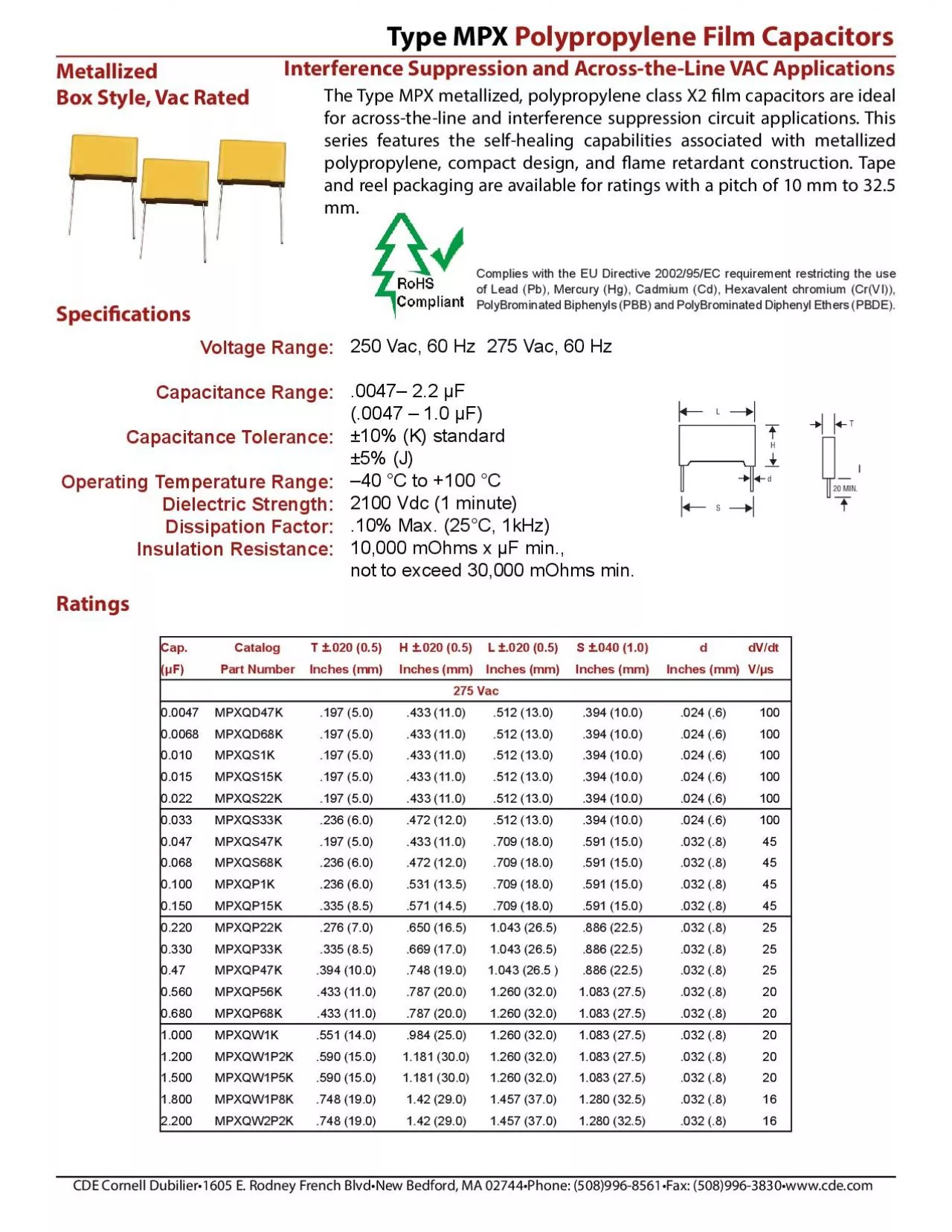 PDF-The Type MPX metallized polypropylene class X2 31lm capacitors are