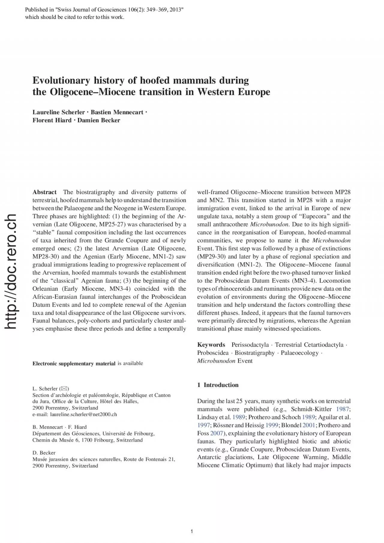 PDF-EvolutionaryhistoryofhoofedmammalsduringtheOligoceneMiocenetransition