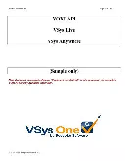 VOXI Command API  Page 1 of 194  20112016 Bespoke Software Inc