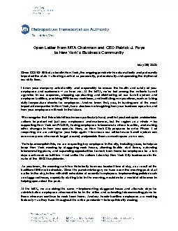 Open Letter from MTA Chairman and CEO Patrick J Foye to New York146