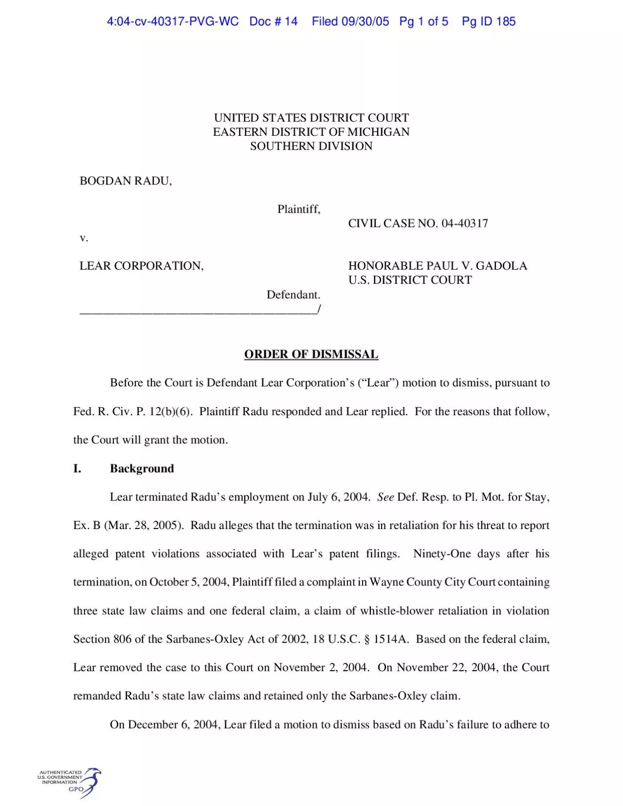 PDF-SarbanesOxleys procedural requirements namely Radus failure to fil