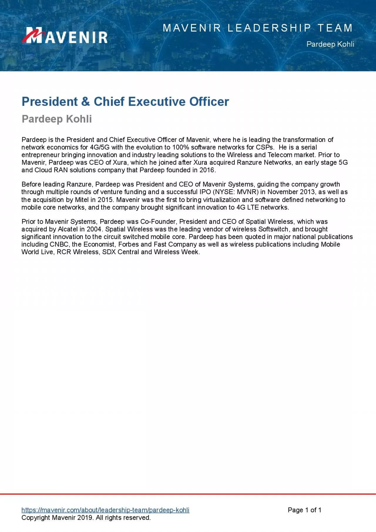 PDF-Pardeep is the President and Chief Executive Officer of Mavenir where