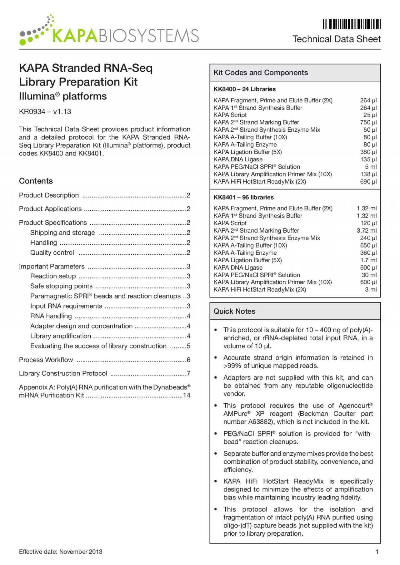 PDF-Strand Synthesis BufferKAPA ScriptKAPA 2nd Strand Marking Buffer KAPA