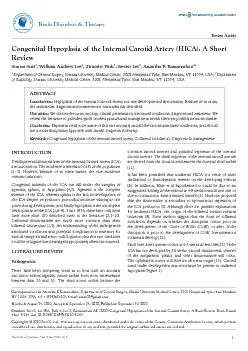 Congenital Hypoplasia of the Internal Carotid Artery HICA A Short R