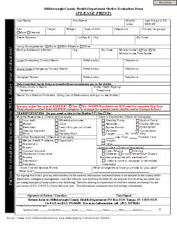 Hillsborough County Health Department Shelter Evaluation Form PLEASE