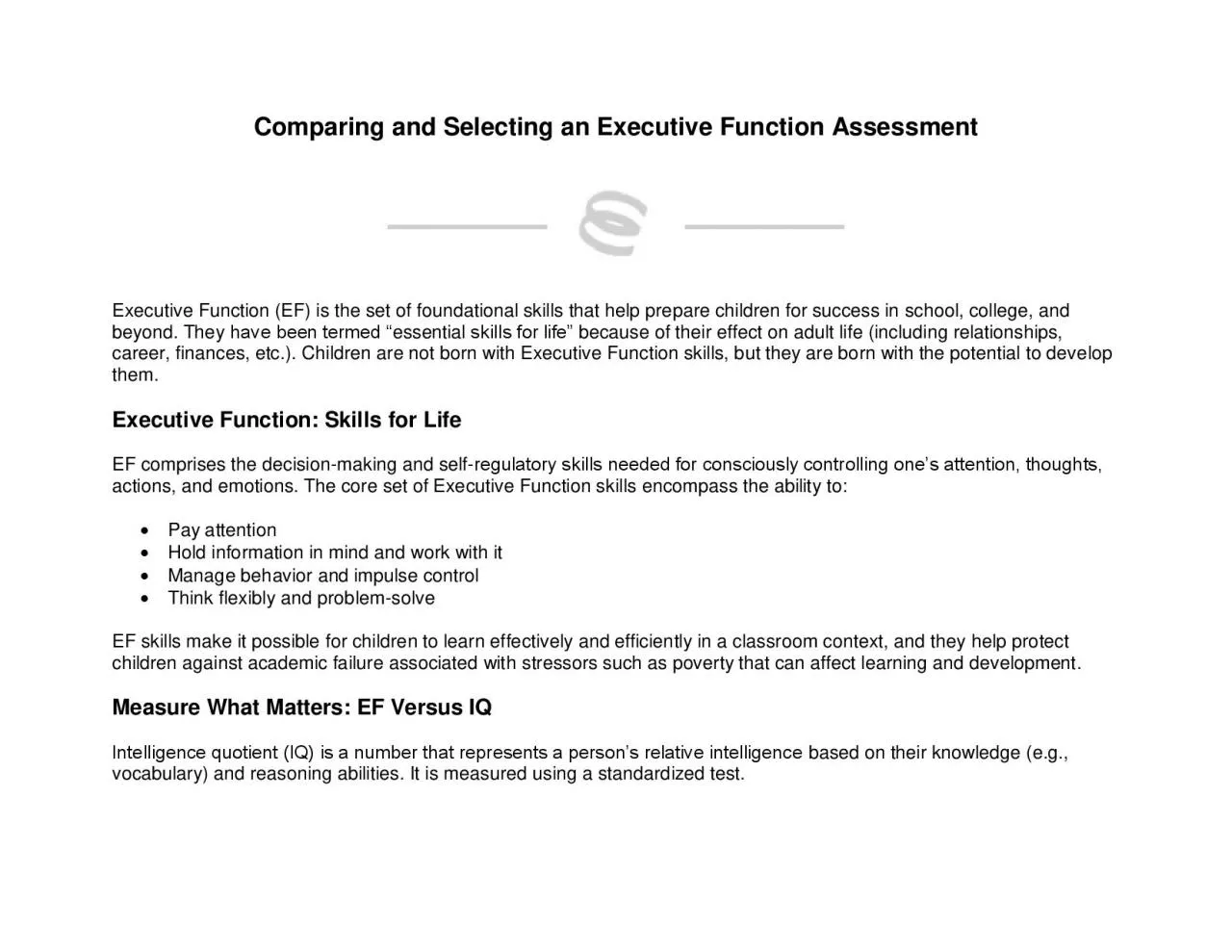 PDF-Comparing and Selecting an Executive Function Assessment