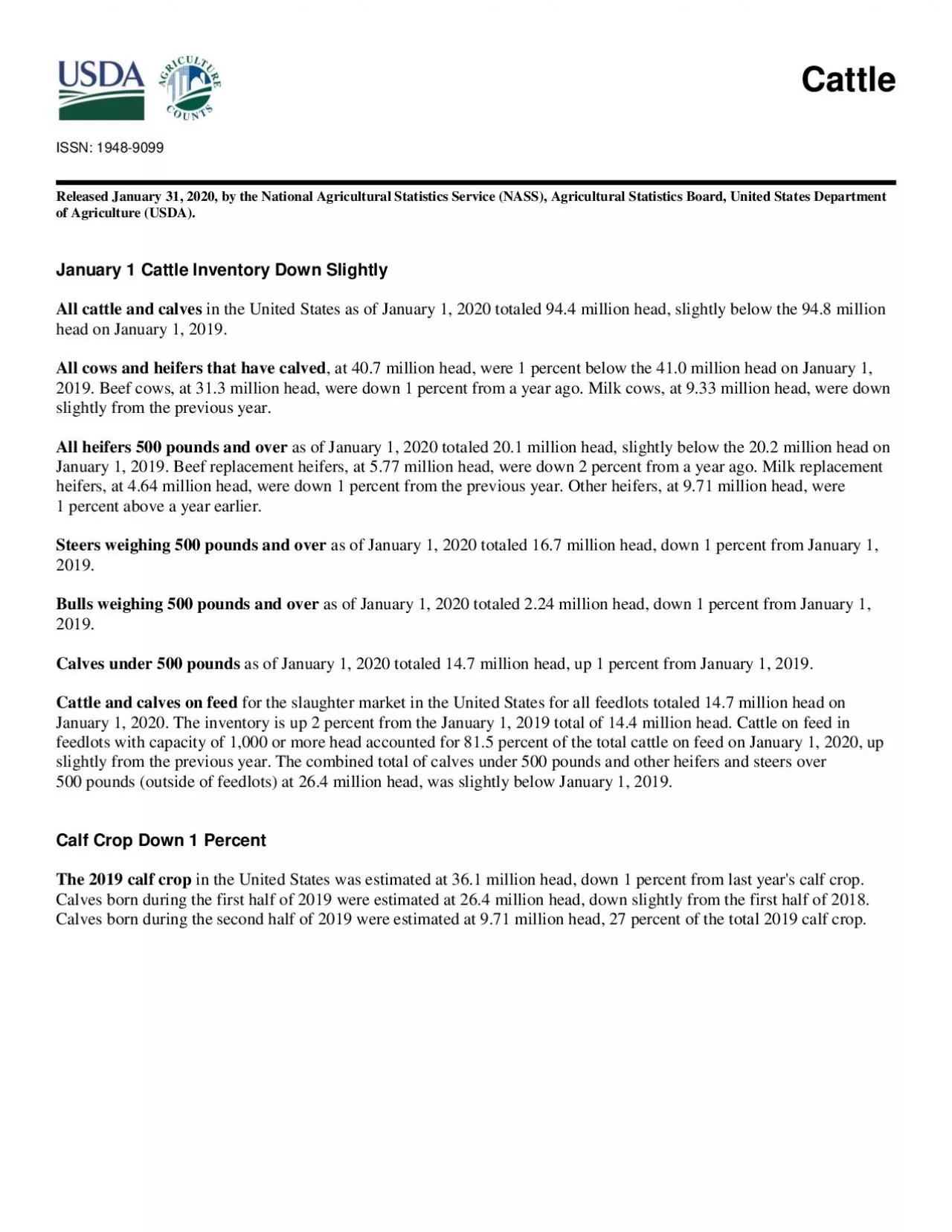 PDF-Released January 31 2020 by the National Agricultural Statistics Ser