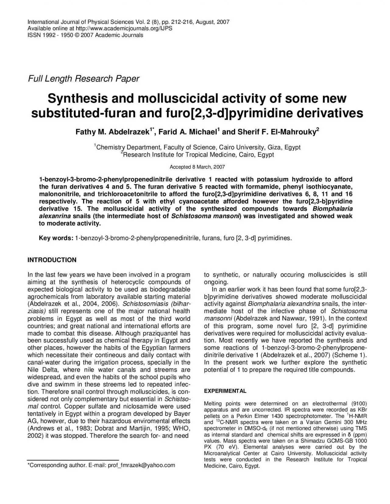 PDF-International Journal of Physical Sciences Vol 2 8 pp 212216 Au